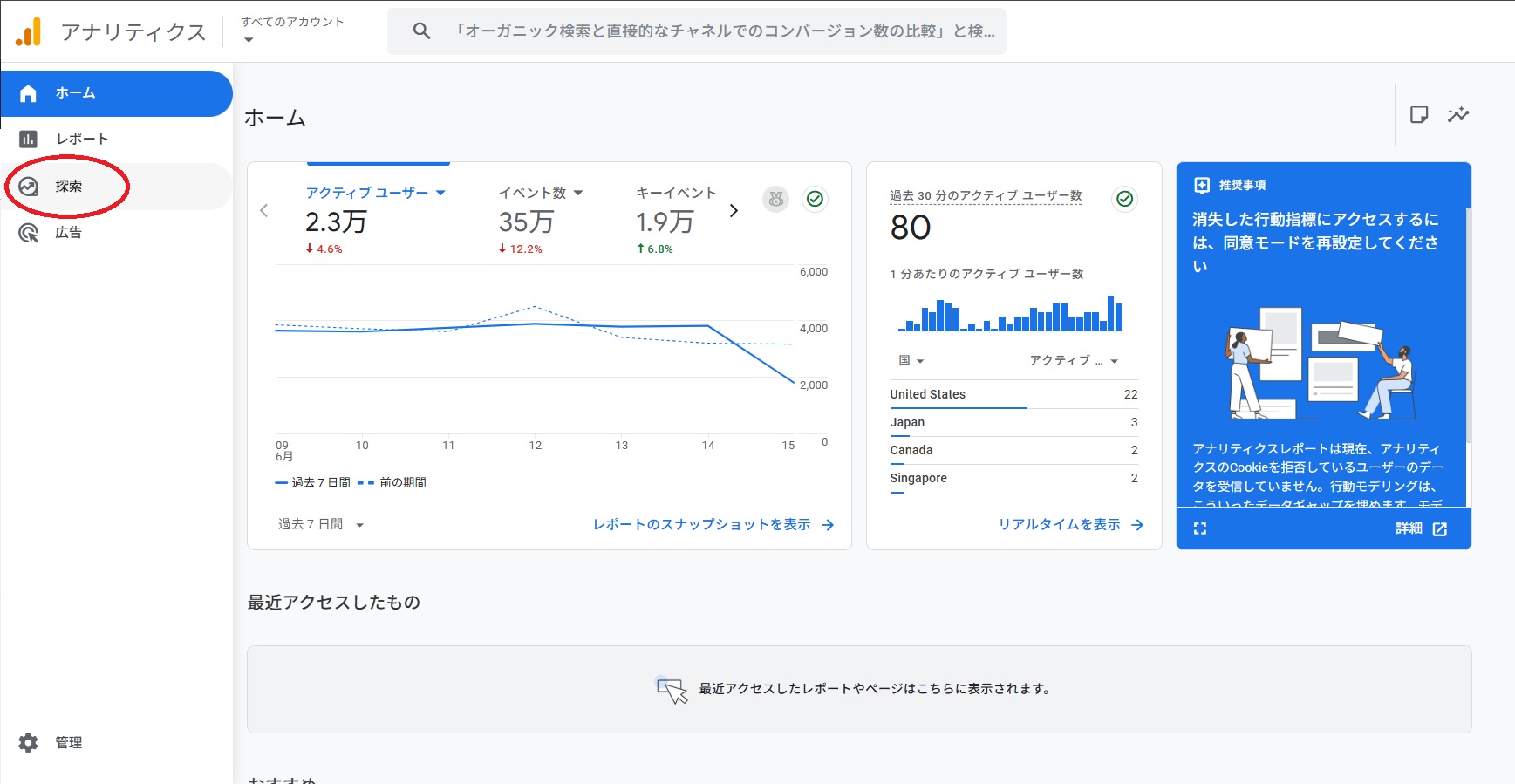 コホート分析へのアクセス手順1