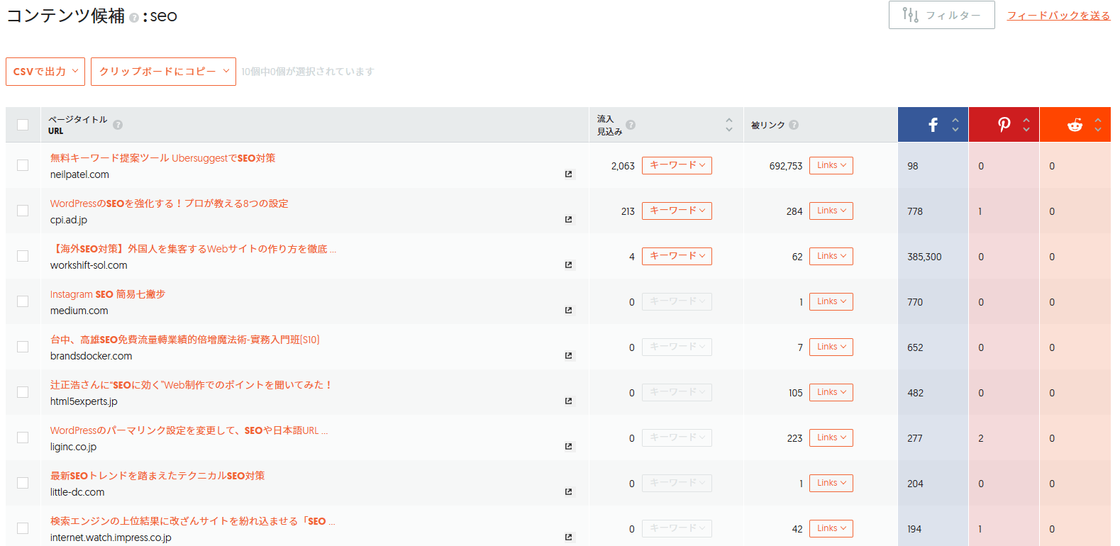 「SEO」のコンテンツ例