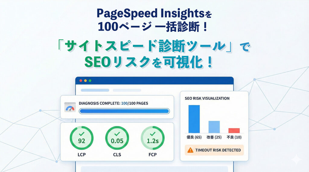 PageSpeed Insightsを100ページ一括自動診断！「サイトスピード診断ツール」でSEOリスクを可視化！
